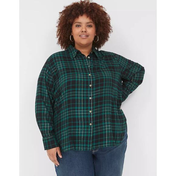 Lane Bryant Women's Lurex Button-Down Plaid Flannel Plus Size 14/16 - Picture 1 of 6